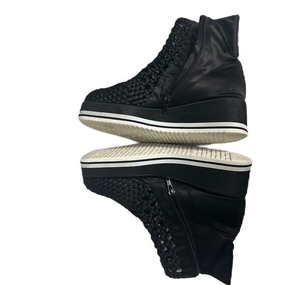 EUC Jeffrey Campbell Free People Y2K Black Silk Weave Wedge Booties Size‎ 8 - Picture 4 of 8